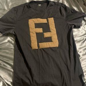 FENDI SS21 LOGO PATTERN ROUND NECK SHORT SLEEVE BLACK